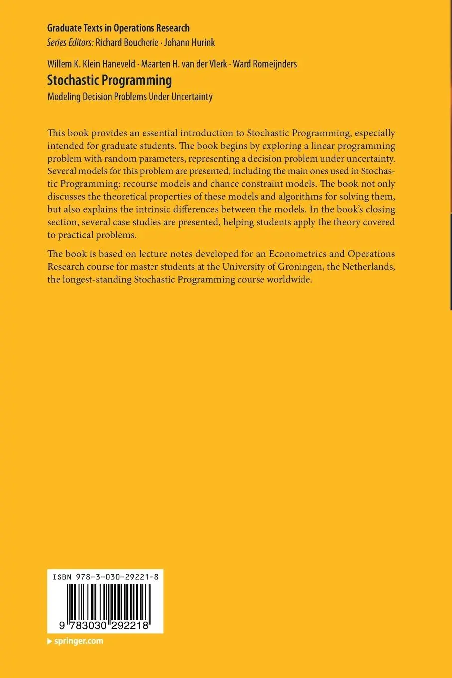 Rückseite: 9783030292218 | Stochastic Programming | Modeling Decision Problems Under Uncertainty