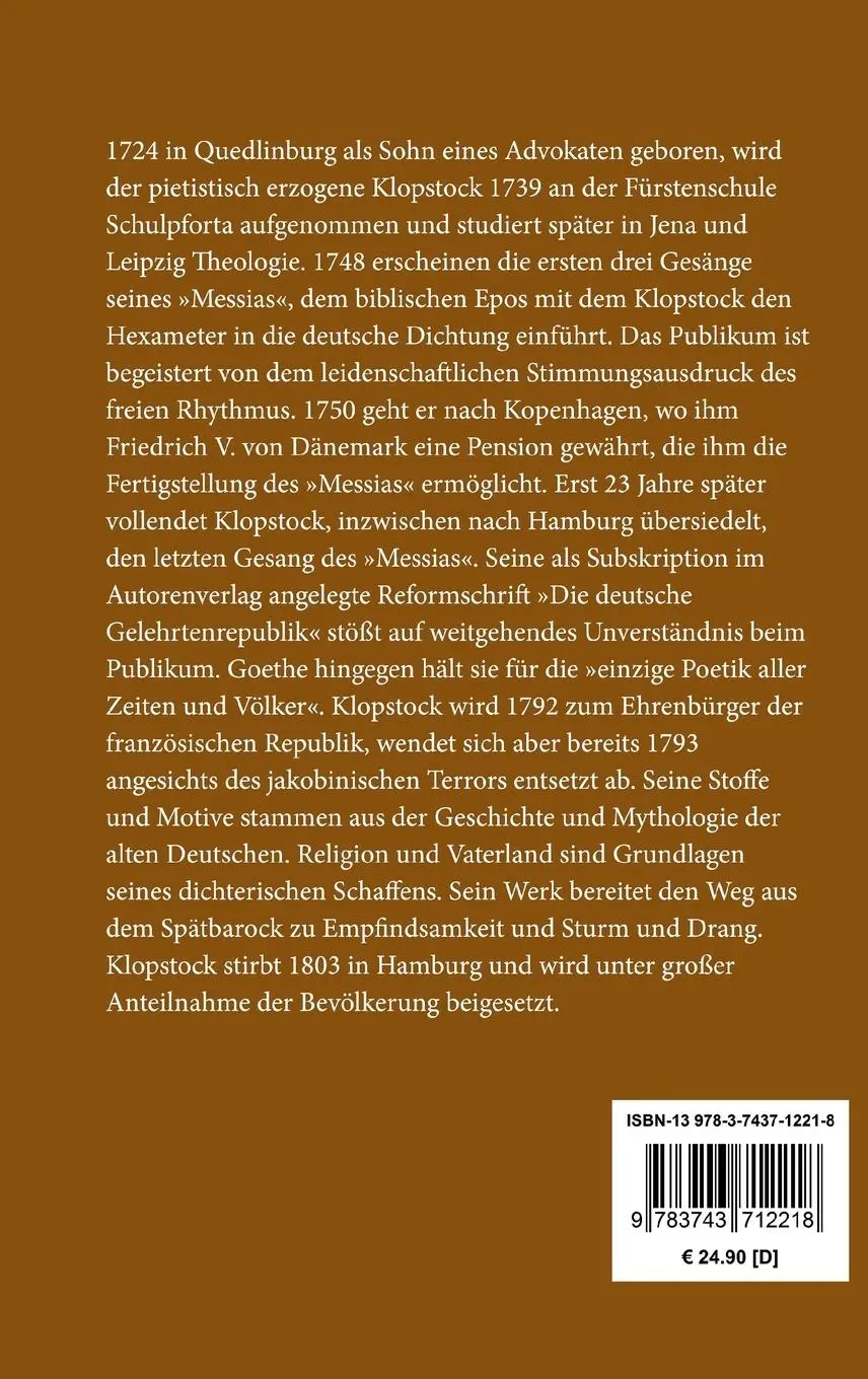 Rückseite: 9783743712218 | Oden | Friedrich Gottlieb Klopstock | Buch | 360 S. | Deutsch | 2017