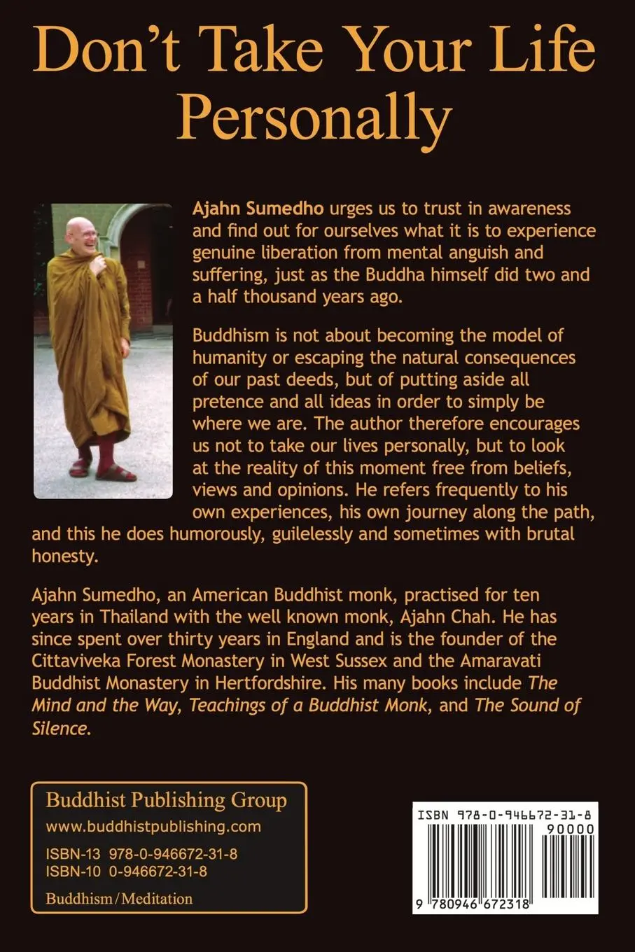 Rückseite: 9780946672318 | Don't Take Your Life Personally | Ajahn Sumedho | Taschenbuch | 2010