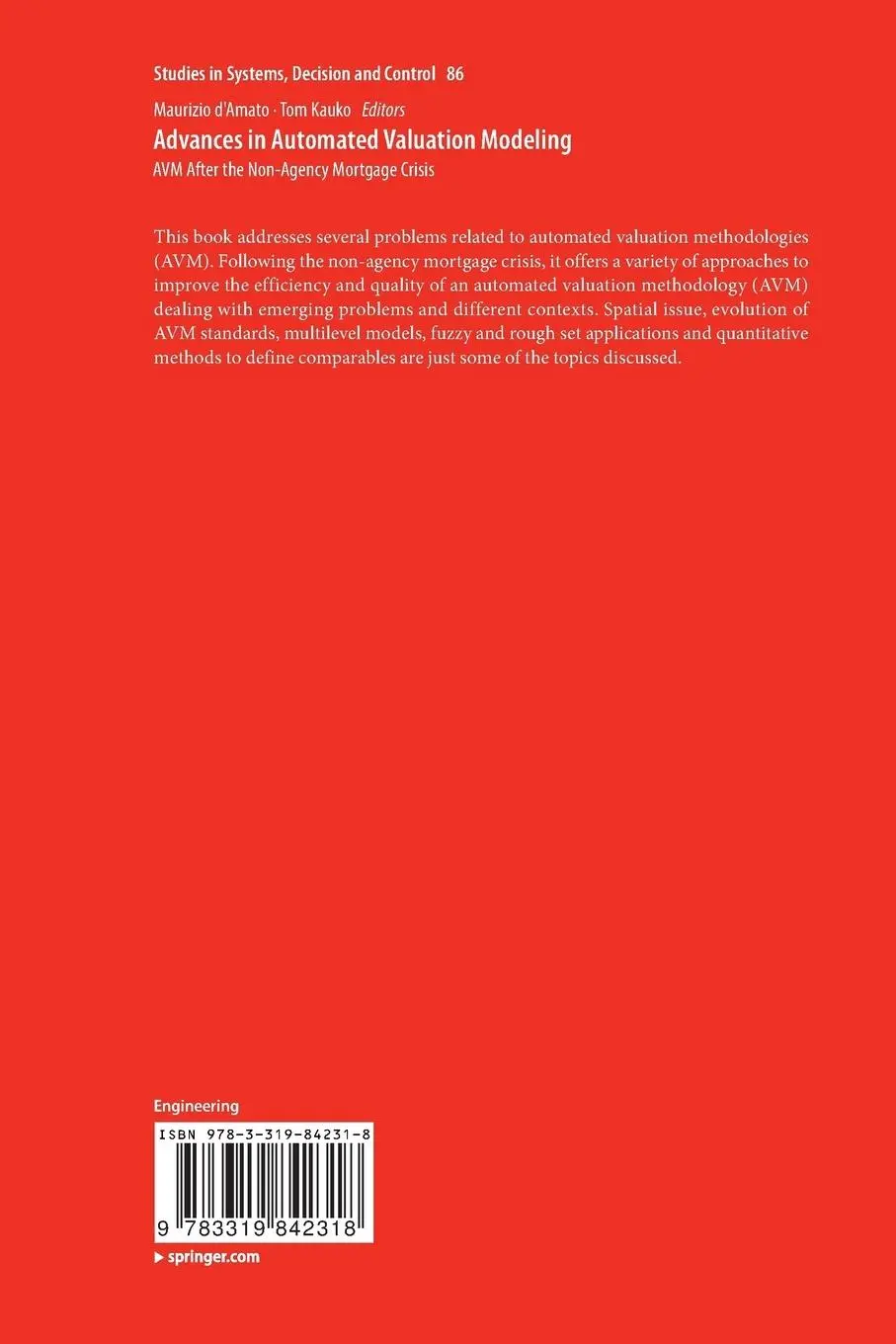 Rückseite: 9783319842318 | Advances in Automated Valuation Modeling | Tom Kauko (u. a.) | Buch