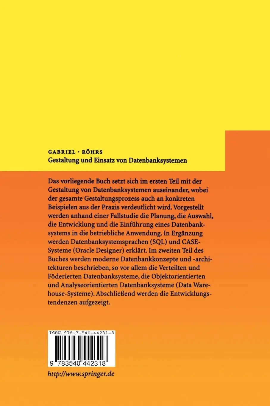 Rückseite: 9783540442318 | Gestaltung und Einsatz von Datenbanksystemen | Röhrs (u. a.) | Buch