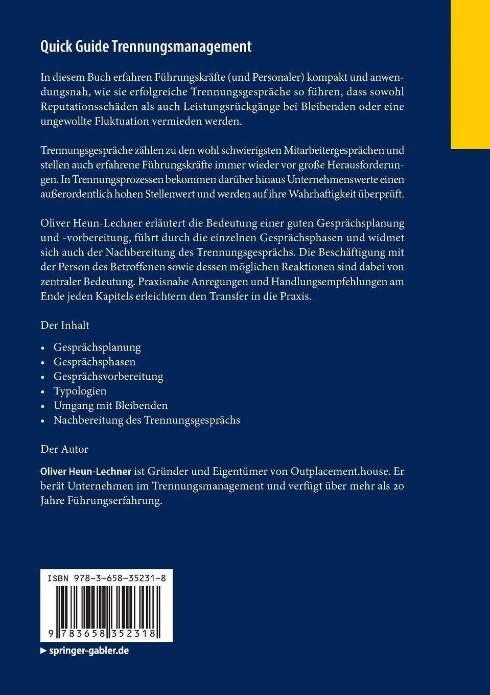 Rückseite: 9783658352318 | Quick Guide Trennungsmanagement | Oliver Heun-Lechner | Taschenbuch