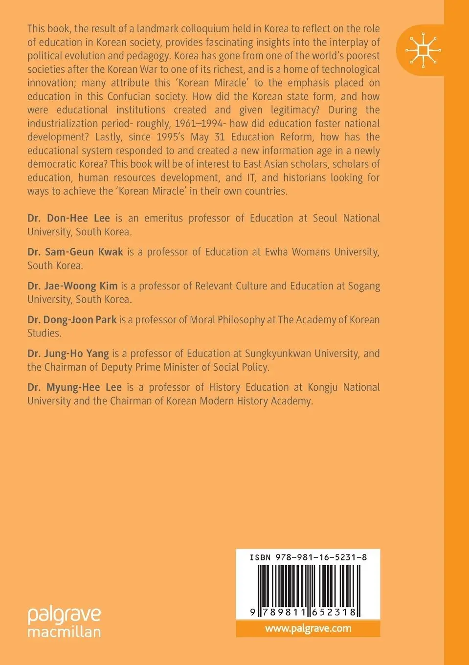 Rückseite: 9789811652318 | Education in South Korea | Reflections on a Seventy-Year Journey