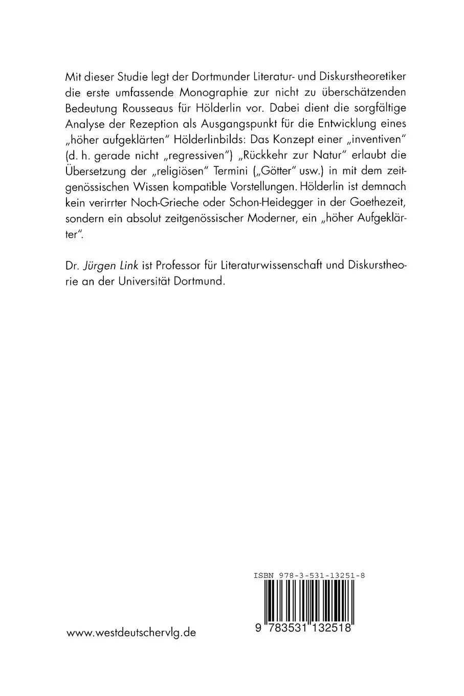 Rückseite: 9783531132518 | Hölderlin-Rousseau: Inventive Rückkehr | Jürgen Link | Taschenbuch