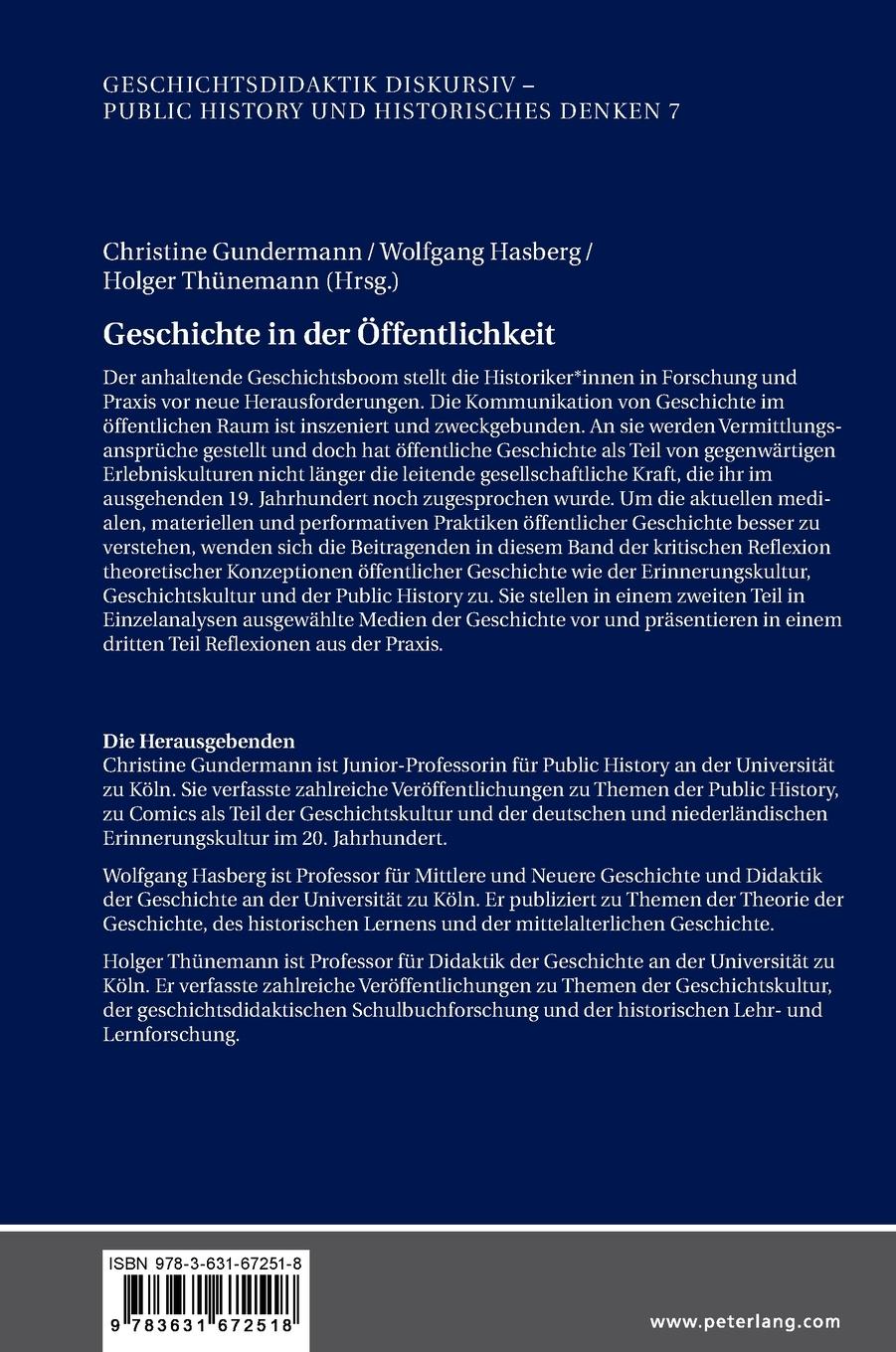 Rückseite: 9783631672518 | Geschichte in der Öffentlichkeit | Konzepte ¿ Analysen ¿ Dialoge