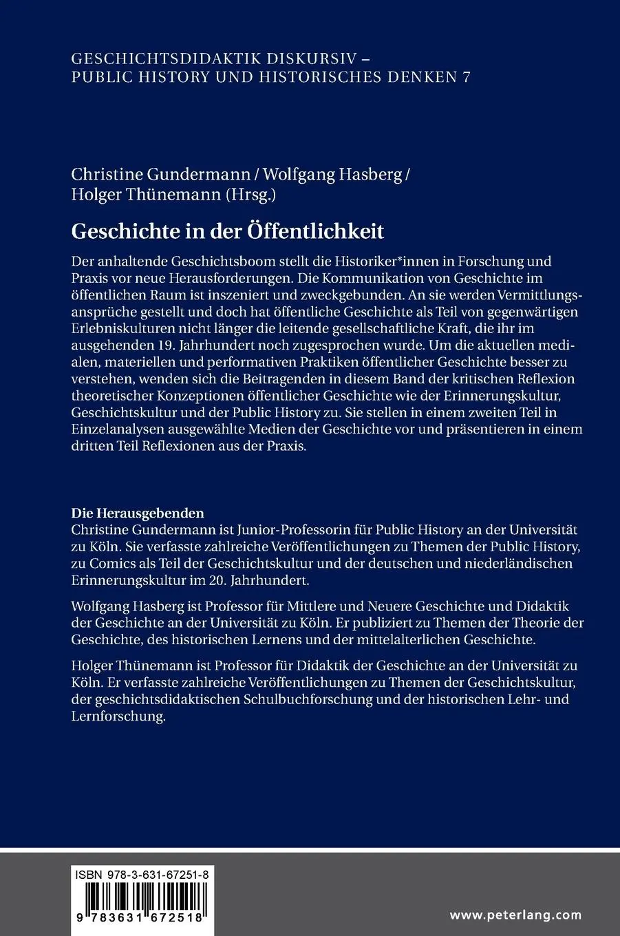 Rückseite: 9783631672518 | Geschichte in der Öffentlichkeit | Konzepte - Analysen - Dialoge