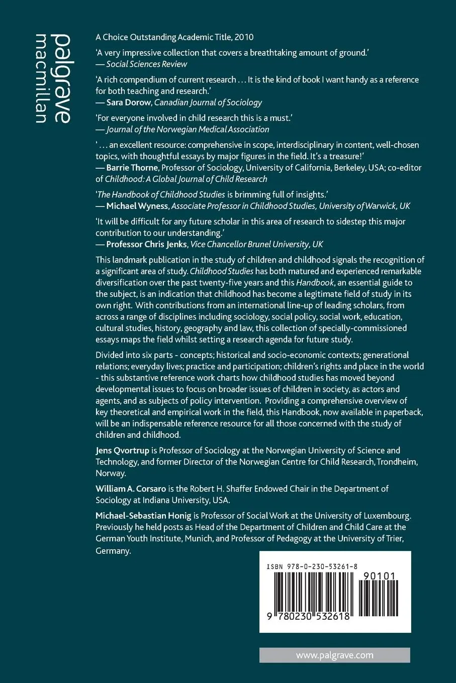 Rückseite: 9780230532618 | The Palgrave Handbook of Childhood Studies | J. Qvortrup (u. a.) | xiv