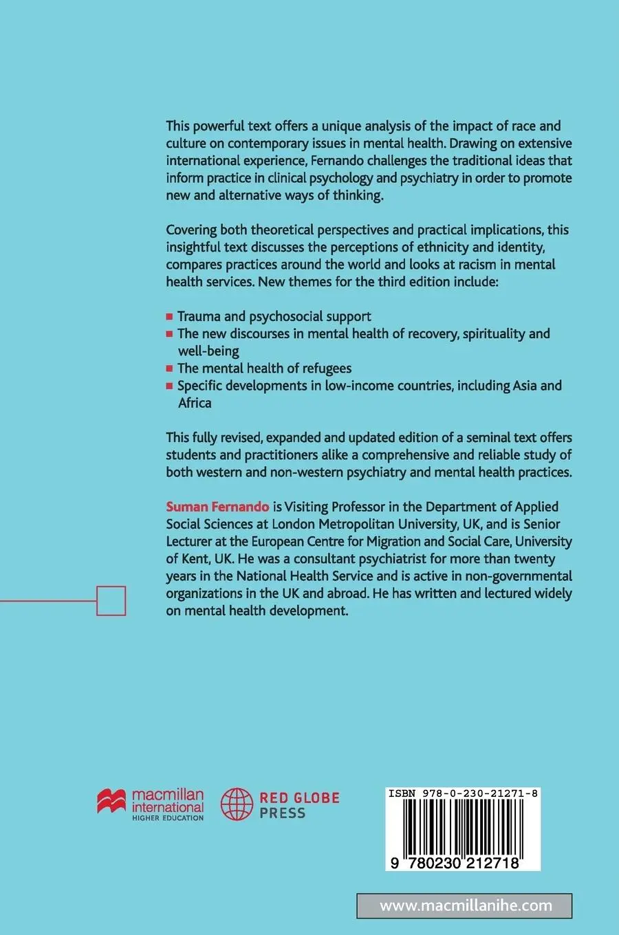 Rückseite: 9780230212718 | Mental Health, Race and Culture | Third Edition | Suman Fernando