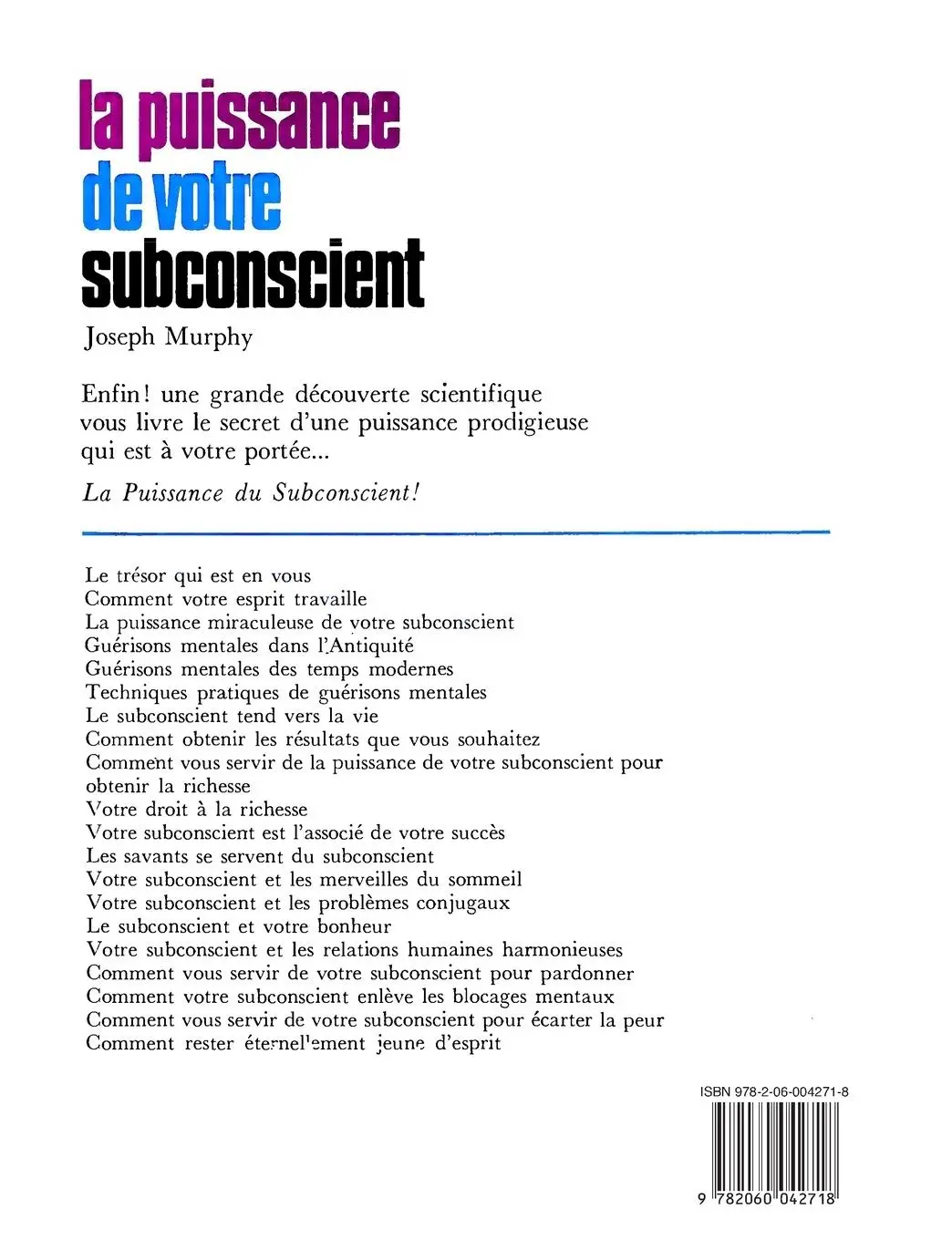 Rückseite: 9782060042718 | La puissance de votre subconscient | Joseph Murphy | Taschenbuch