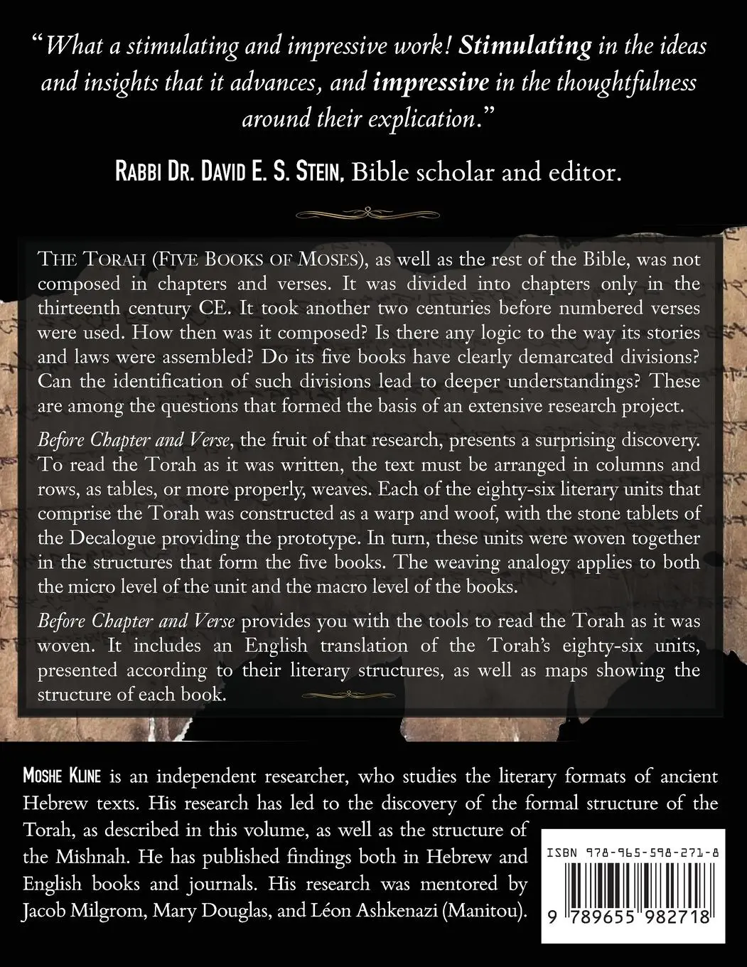 Rückseite: 9789655982718 | Before Chapter and Verse | Reading the Woven Torah | Moshe Kline