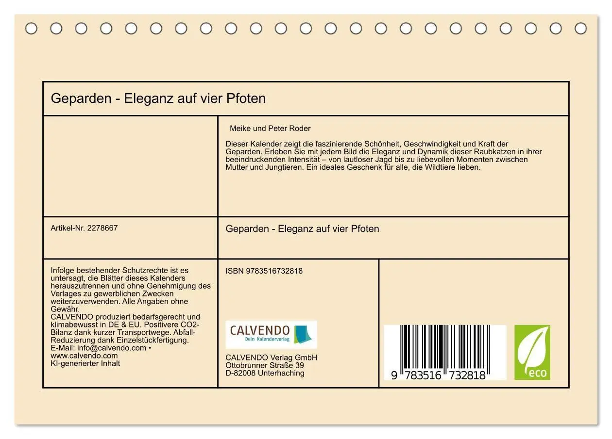 Bild: 9783516732818 | Geparden - Eleganz auf vier Pfoten (Tischkalender 2026 DIN A5...