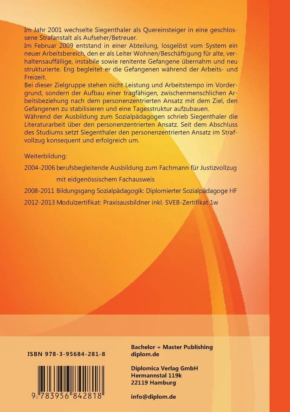 Rückseite: 9783956842818 | Beziehungsgestaltung im Strafvollzug mit Hilfe des...