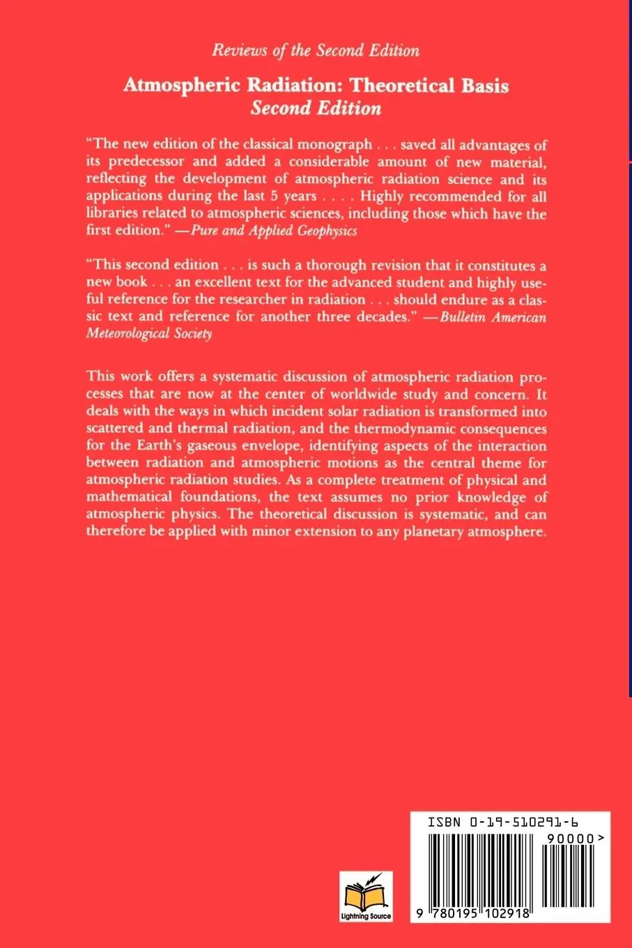Rückseite: 9780195102918 | Atmospheric Radiation | Theoretical Basis | R. M. Goody (u. a.) | Buch