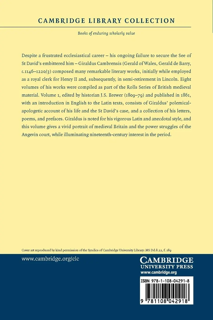 Rückseite: 9781108042918 | Giraldi Cambrensis Opera - Volume 1 | Giraldus Cambrensis (u. a.)