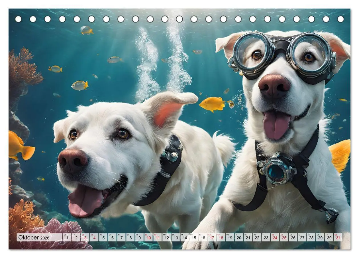 Bild: 9783457492918 | Hunde abgetaucht (Tischkalender 2026 DIN A5 quer), CALVENDO...