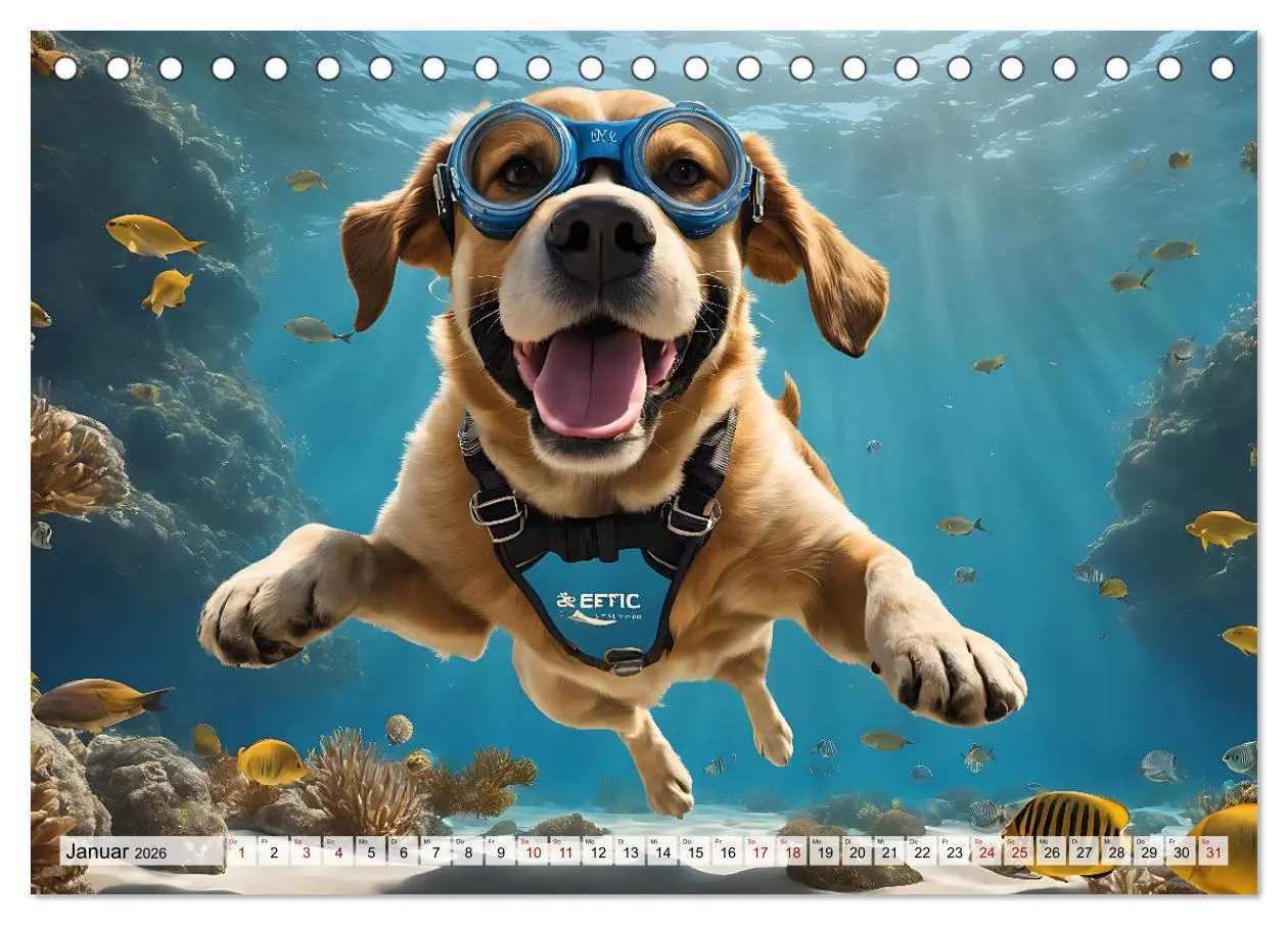 Bild: 9783457492918 | Hunde abgetaucht (Tischkalender 2026 DIN A5 quer), CALVENDO...
