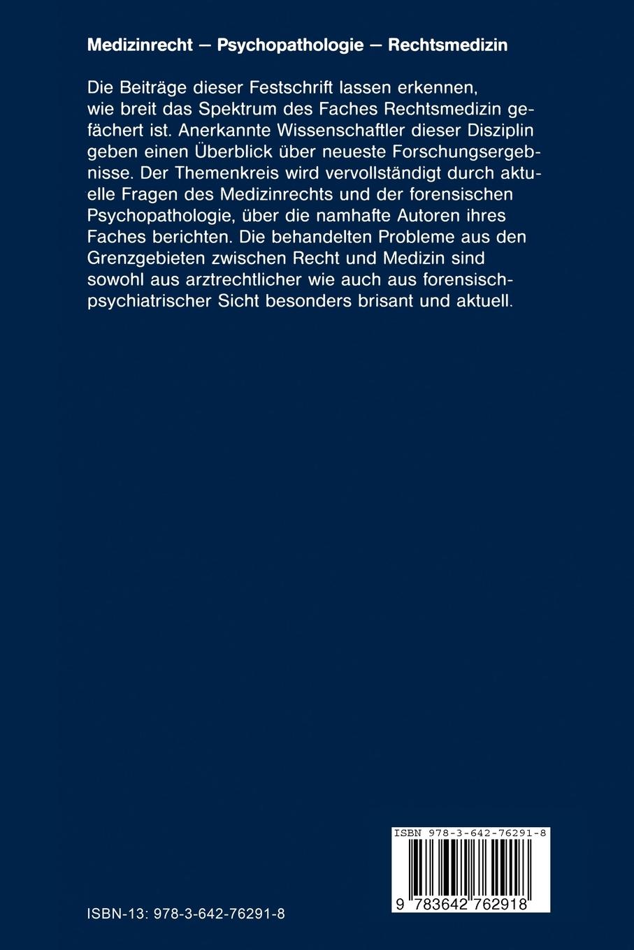 Rückseite: 9783642762918 | Medizinrecht - Psychopathologie - Rechtsmedizin | Schütz (u. a.)
