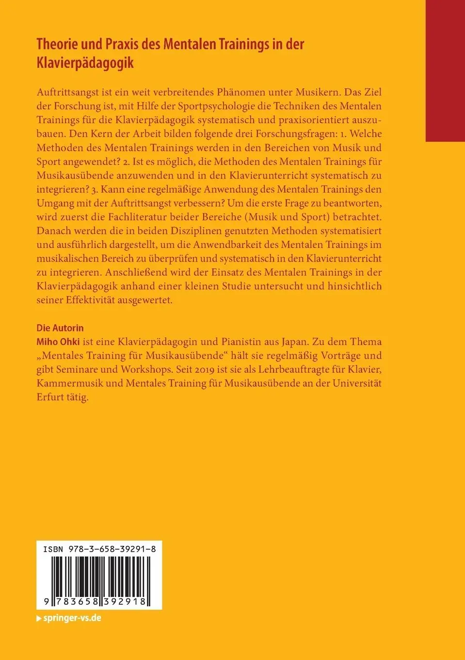 Rückseite: 9783658392918 | Theorie und Praxis des Mentalen Trainings in der Klavierpädagogik