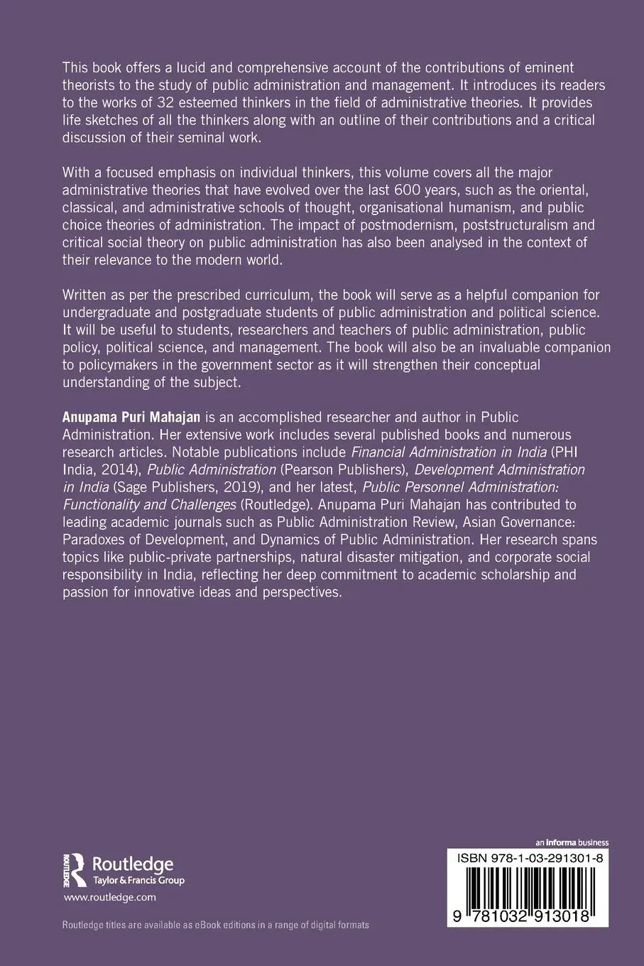 Rückseite: 9781032913018 | Insights of Administrative Thinkers | Anupama Puri Mahajan | Buch