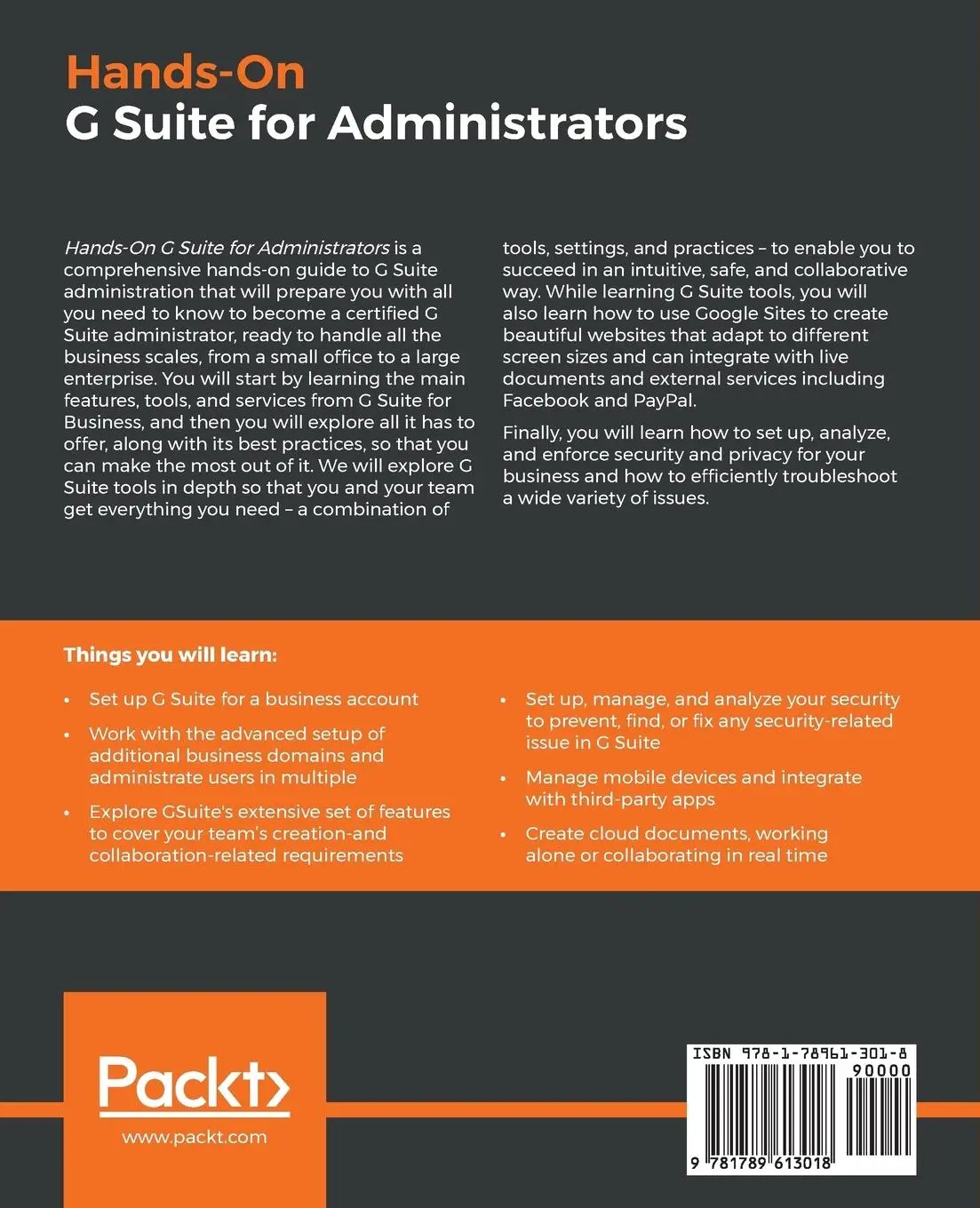 Rückseite: 9781789613018 | Hands-On G Suite for Administrators | Cesar Anton | Taschenbuch | 2019