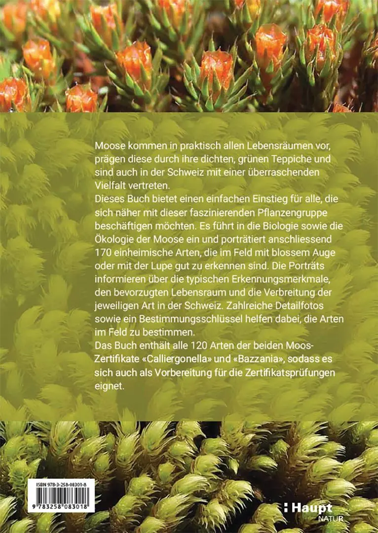 Rückseite: 9783258083018 | Moose der Schweiz | Artenporträts und Bestimmungsschlüssel | Buch