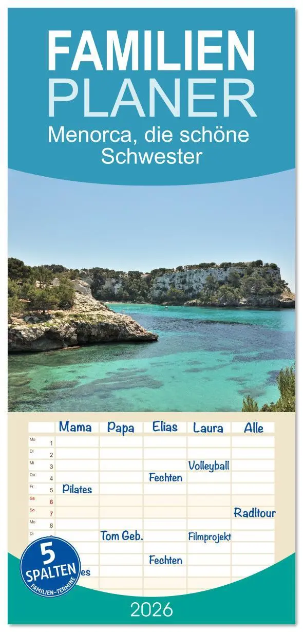 Cover: 9783516613018 | Familienplaner 2026 - Menorca, die schöne Schwester mit 5 Spalten...