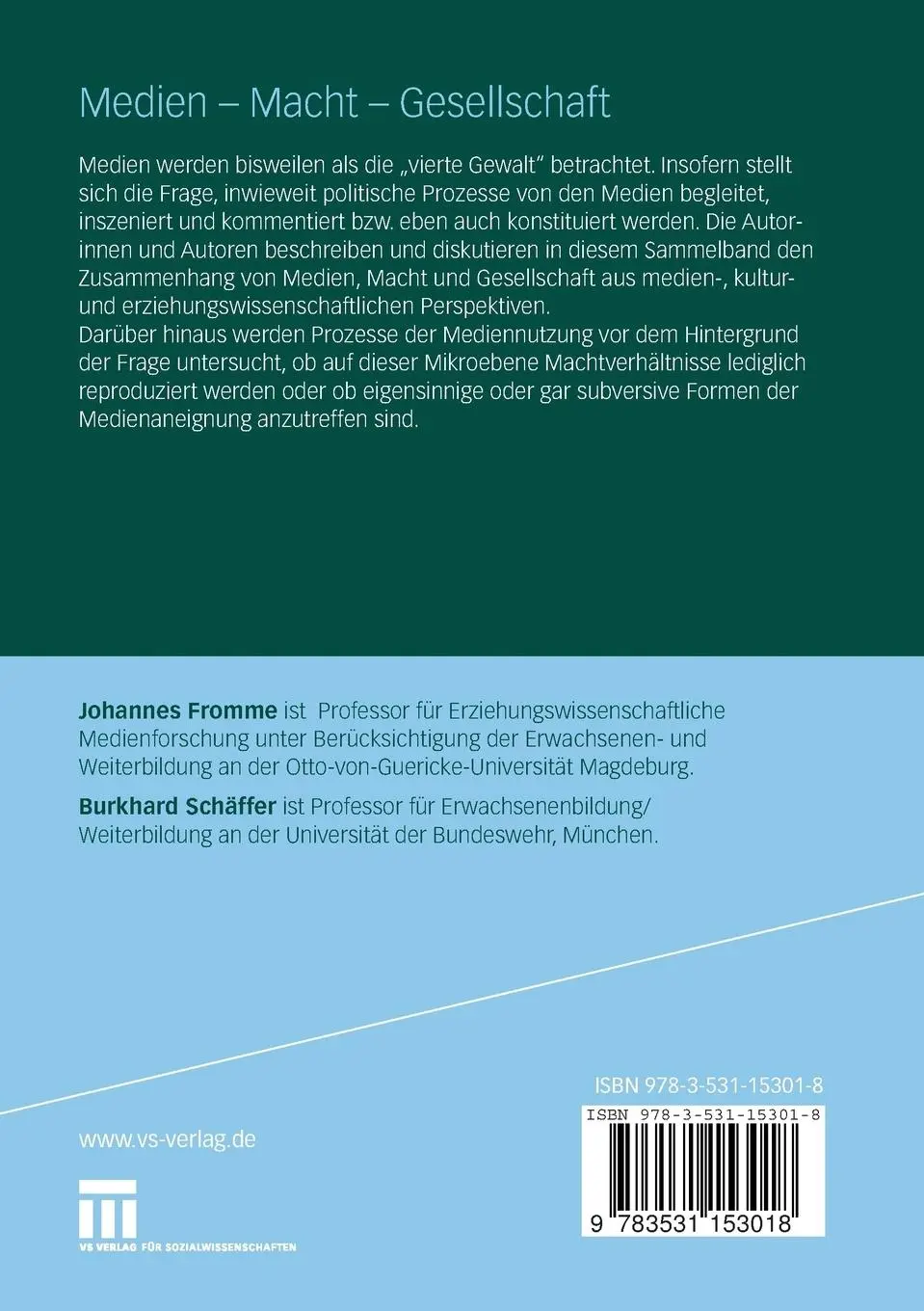 Rückseite: 9783531153018 | Medien - Macht - Gesellschaft | Johannes Fromme (u. a.) | Taschenbuch