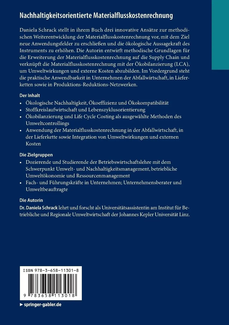 Rückseite: 9783658113018 | Nachhaltigkeitsorientierte Materialflusskostenrechnung | Schrack