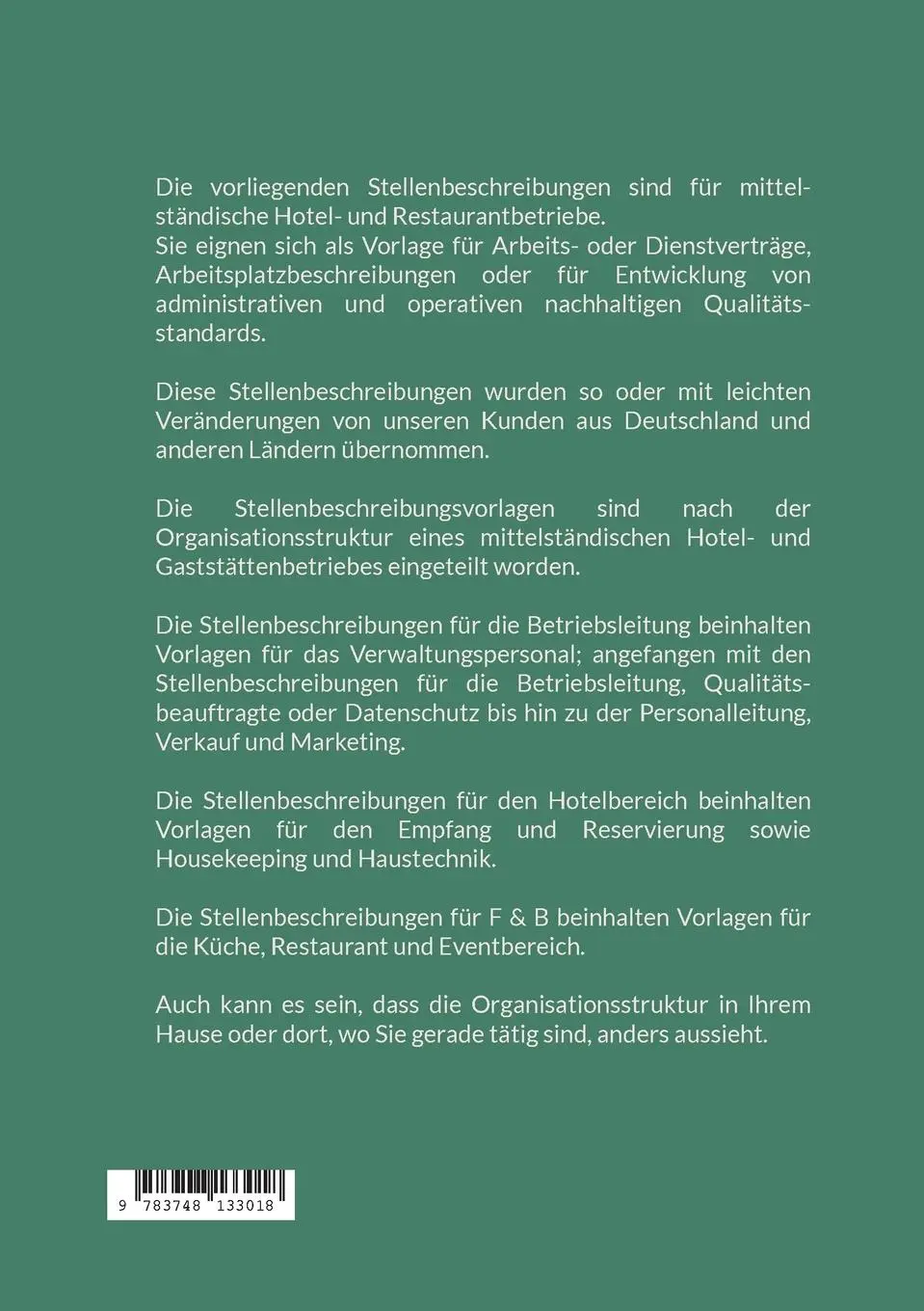 Rückseite: 9783748133018 | Arbeitsplatzbeschreibungen für Hotels und Restaurants | Höchsmann