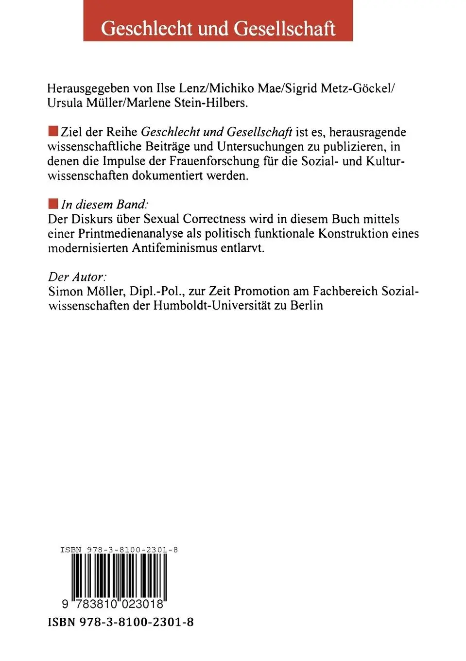 Rückseite: 9783810023018 | Sexual Correctness | Simon Möller | Taschenbuch | 247 S. | Deutsch
