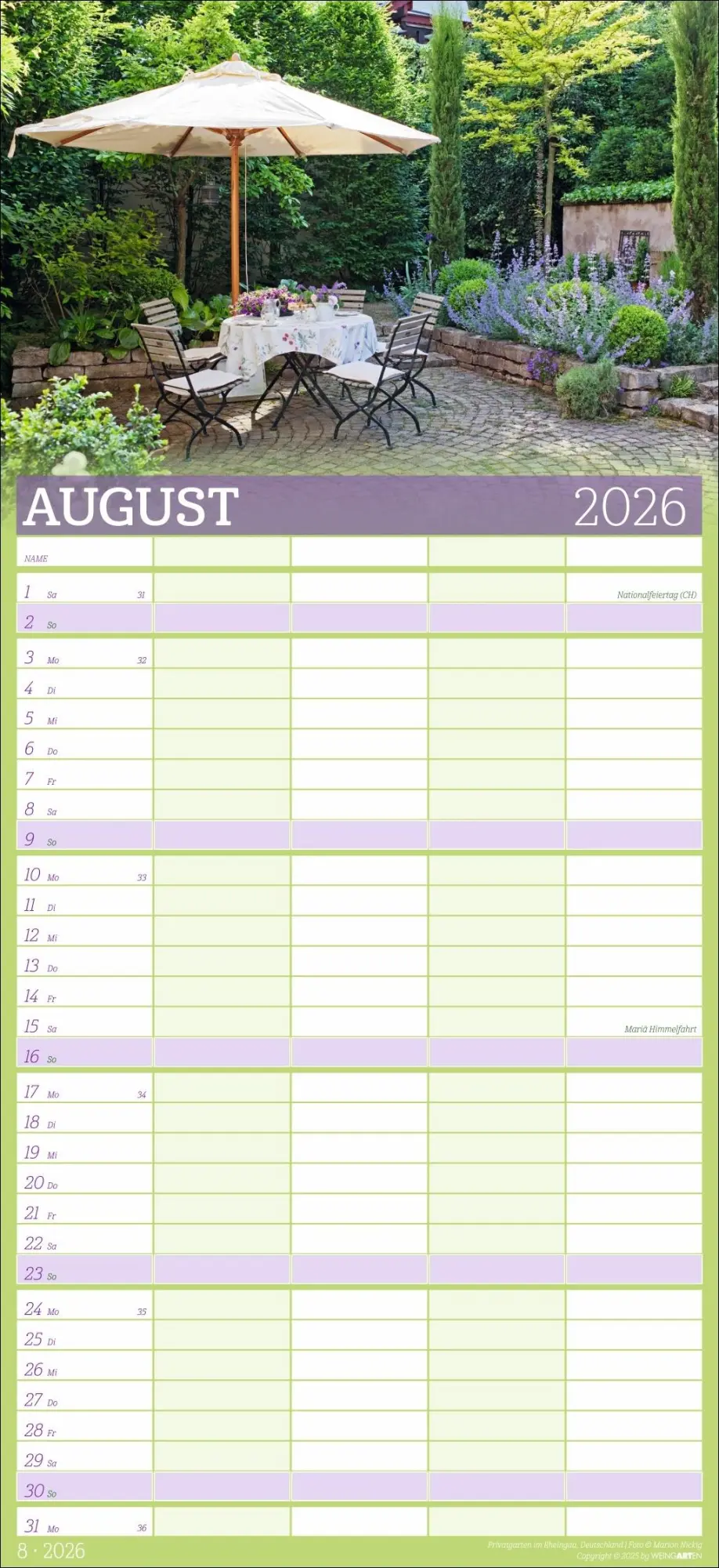 Bild: 9783839903018 | Garten Familienplaner 2026 | Marion Nickig | Kalender | Spiralbindung
