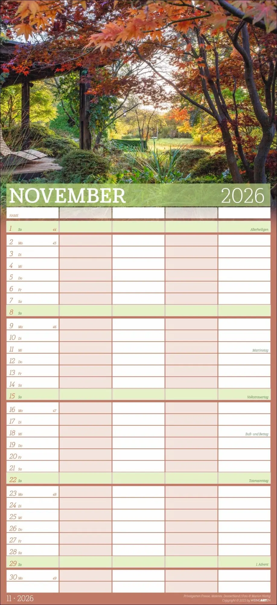 Bild: 9783839903018 | Garten Familienplaner 2026 | Marion Nickig | Kalender | Spiralbindung