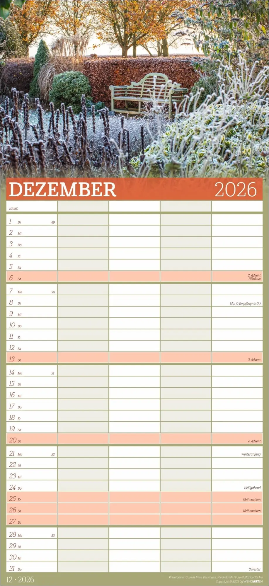 Bild: 9783839903018 | Garten Familienplaner 2026 | Marion Nickig | Kalender | Spiralbindung