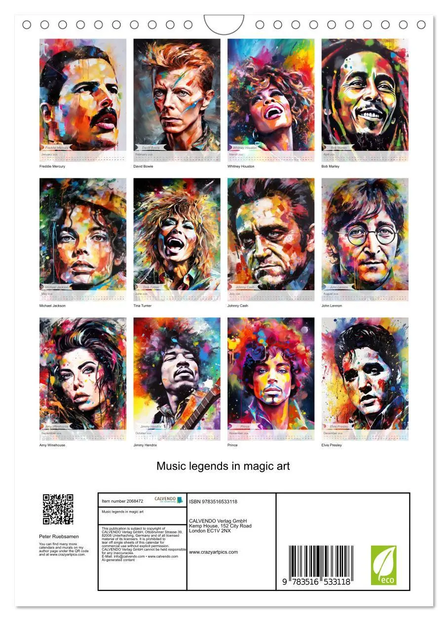 Bild: 9783516533118 | Music legends in magic art (Wall Calendar 2026 DIN A4 portrait),...