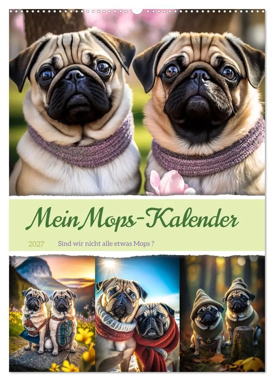 Cover: 9783569313118 | Mein Mops-Kalender (Wandkalender 2027 DIN A2 hoch), CALVENDO...