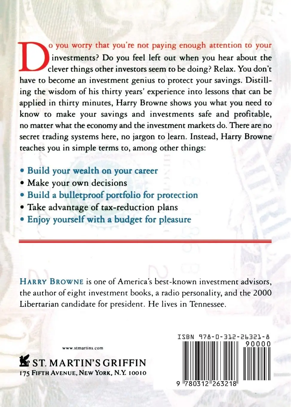 Rückseite: 9780312263218 | Fail-Safe Investing | Harry Browne | Taschenbuch | Englisch | 2001