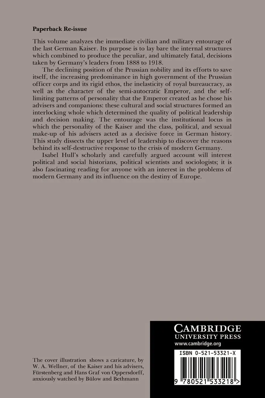 Rückseite: 9780521533218 | The Entourage of Kaiser Wilhelm II, 1888 1918 | Isabel V. Hull | Buch