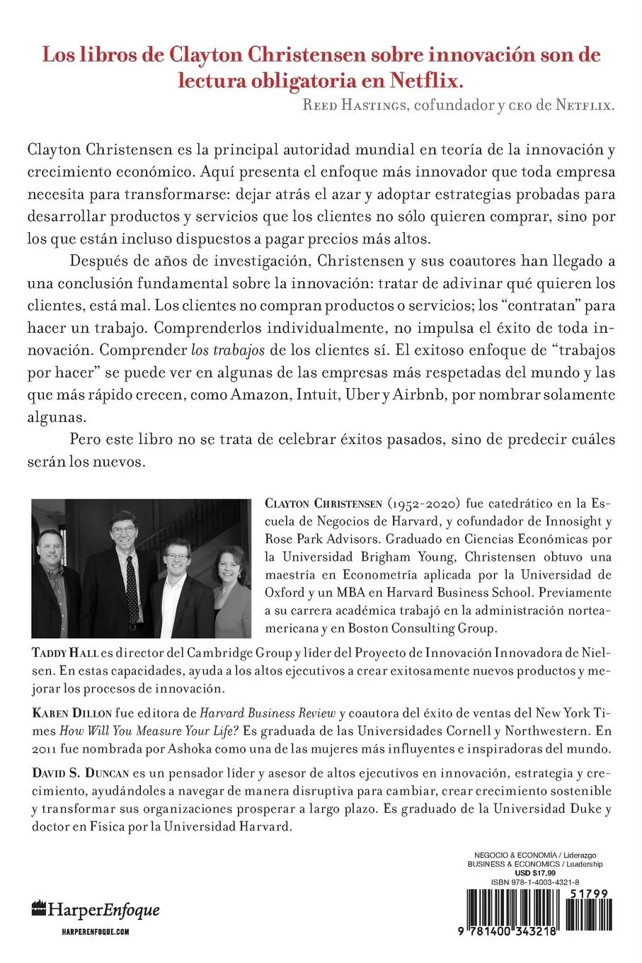 Rückseite: 9781400343218 | El Competir contra la suerte | Clayton M. Christensen (u. a.) | Buch