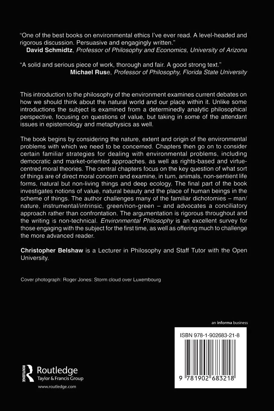 Rückseite: 9781902683218 | Environmental Philosophy | Reason, Nature and Human Concern | Belshaw