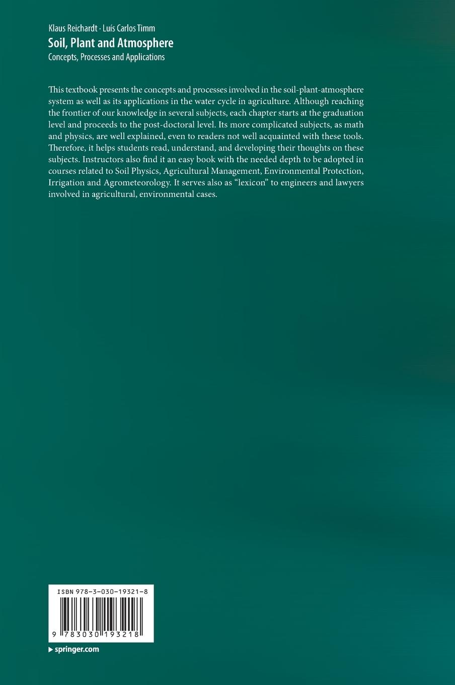 Rückseite: 9783030193218 | Soil, Plant and Atmosphere | Concepts, Processes and Applications