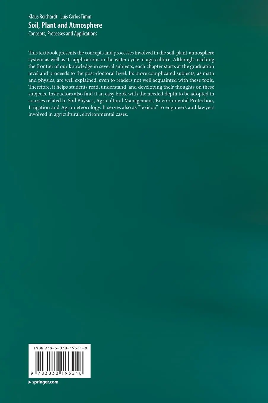 Rückseite: 9783030193218 | Soil, Plant and Atmosphere | Concepts, Processes and Applications