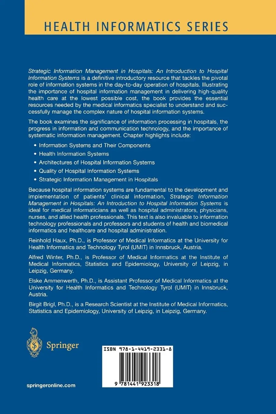 Rückseite: 9781441923318 | Strategic Information Management in Hospitals | Reinhold Haux (u. a.)