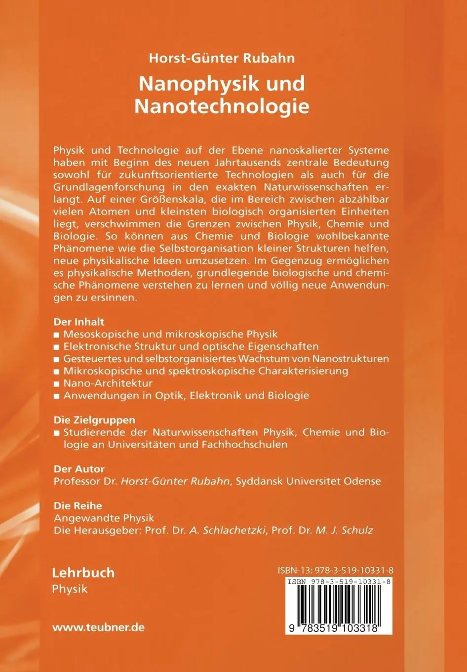 Rückseite: 9783519103318 | Nanophysik und Nanotechnologie | Horst-Günter Rubahn | Taschenbuch