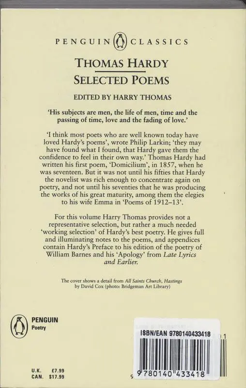 Rückseite: 9780140433418 | Selected Poems | Thomas Hardy | Taschenbuch | Kartoniert / Broschiert