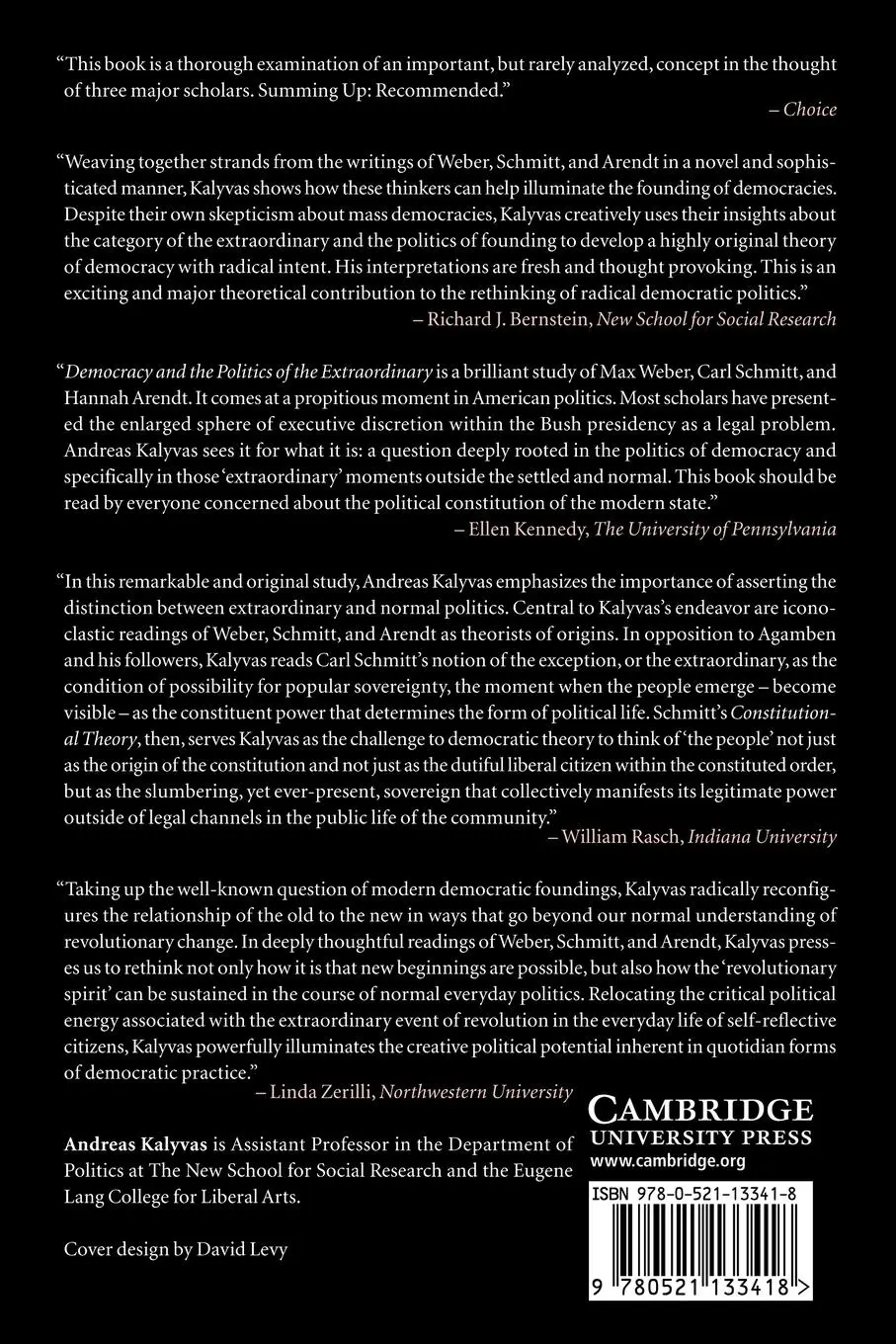 Rückseite: 9780521133418 | Democracy and the Politics of the Extraordinary | Andreas Kalyvas
