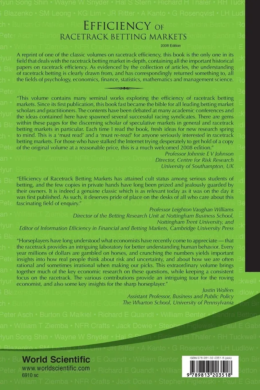 Rückseite: 9789813203518 | EFFICIENCY OF RACETRACK BETTING MKT (V2) | Al Donald B Hausch Et