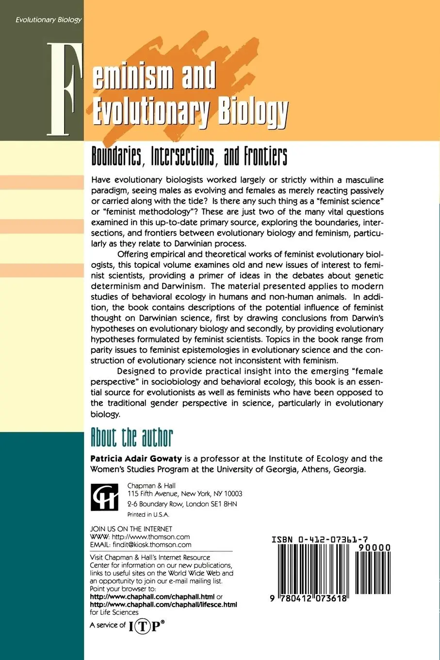 Rückseite: 9780412073618 | Feminism and Evolutionary Biology | Patricia Gowaty | Taschenbuch