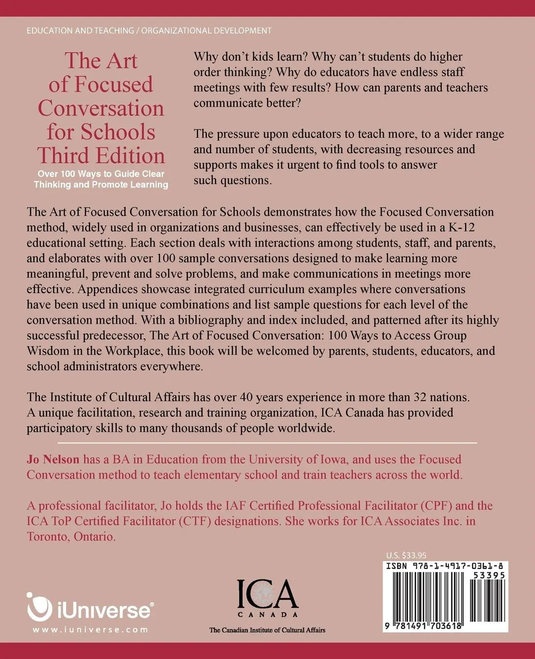 Rückseite: 9781491703618 | The Art of Focused Conversation for Schools, Third Edition | Jo Nelson