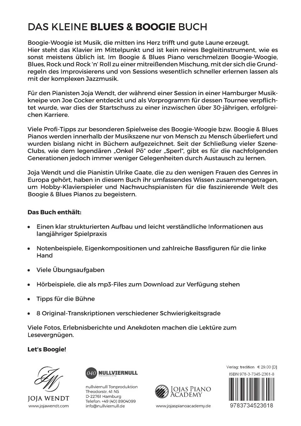 Rückseite: 9783734523618 | Das kleine Blues &amp; Boogie Buch | Joja Wendt | Taschenbuch | Paperback