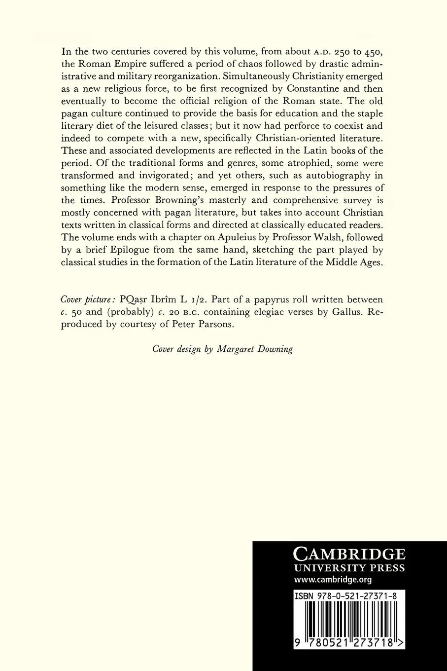 Rückseite: 9780521273718 | The Cambridge History of Classical Literature | E. J. Kenney (u. a.)